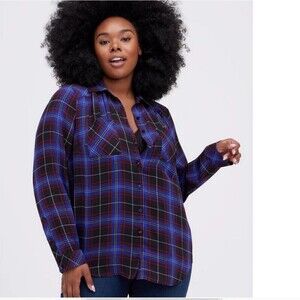 Torrid Madison Georgette Plaid Button Up Blouse